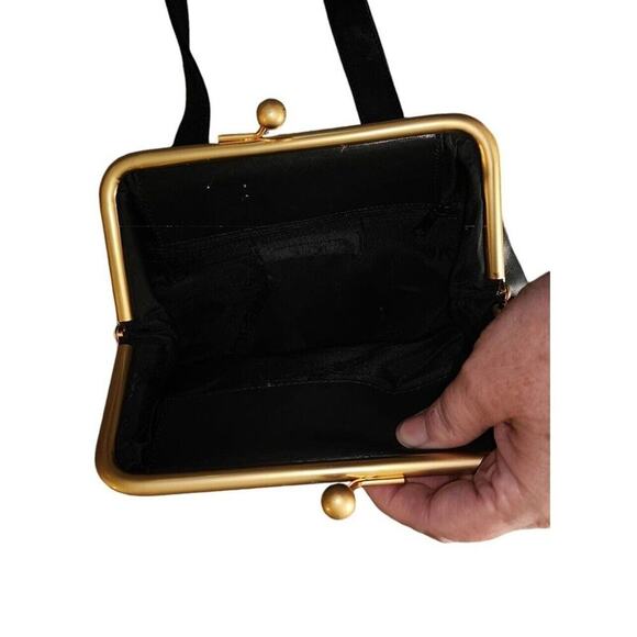 Vintage Black Leather Americana by Sharif Handbag Gold Trim Adjustable Strap - Picture 5 of 13